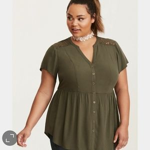 Torrid Lace Inset Button Front Empire Top